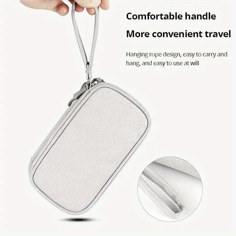 Double-Layer Travel Organizer Bag - Portable Makeup & Tech Storage with Multiple Compartments for Cosmetics, Headphones, USB Cables & Passports, Durable Fabric Design for On-the-Go Convenience, Travel Bag, Cosmetic Storage, Headphone Case, Protective Gear Bag, Zipper Closure, Sturdy Zipper Construction