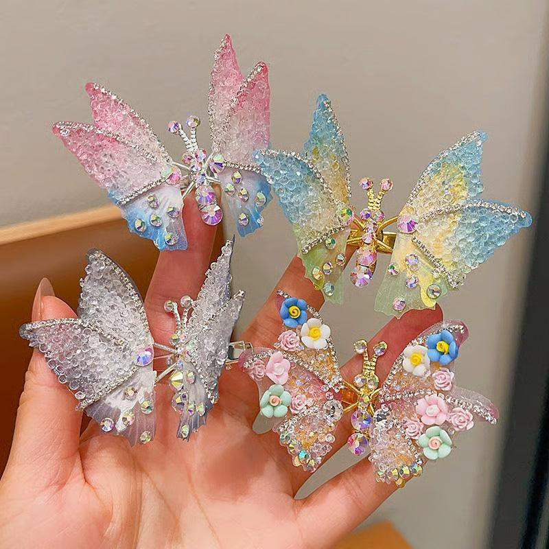 Shimmering Rhinestone Butterfly Wing Hair Clips for Women & Girls