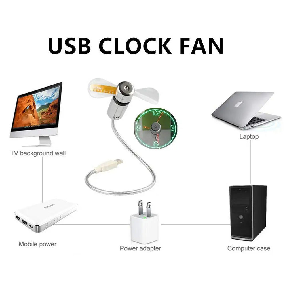 USB Clock Fan with Real Time Clock & Temperature