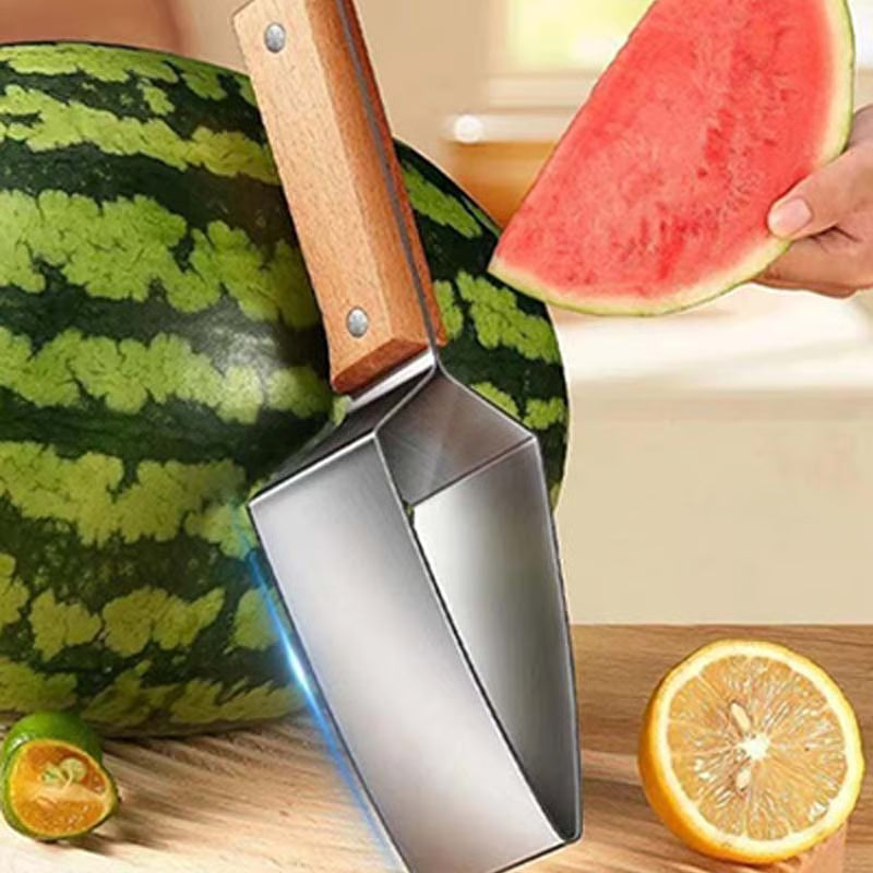 Stainless Steel Easy Watermelon Slicer with Ergonomic Wooden Handle