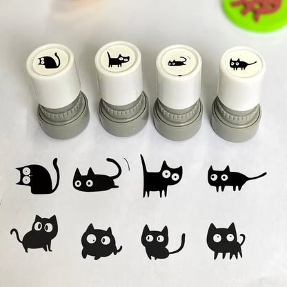 Cat Pattern Stamp, 5 Counts/set Round Self-inking Stamp