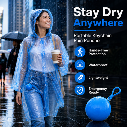Hooded Disposable Rain Poncho with Keychain Ball
