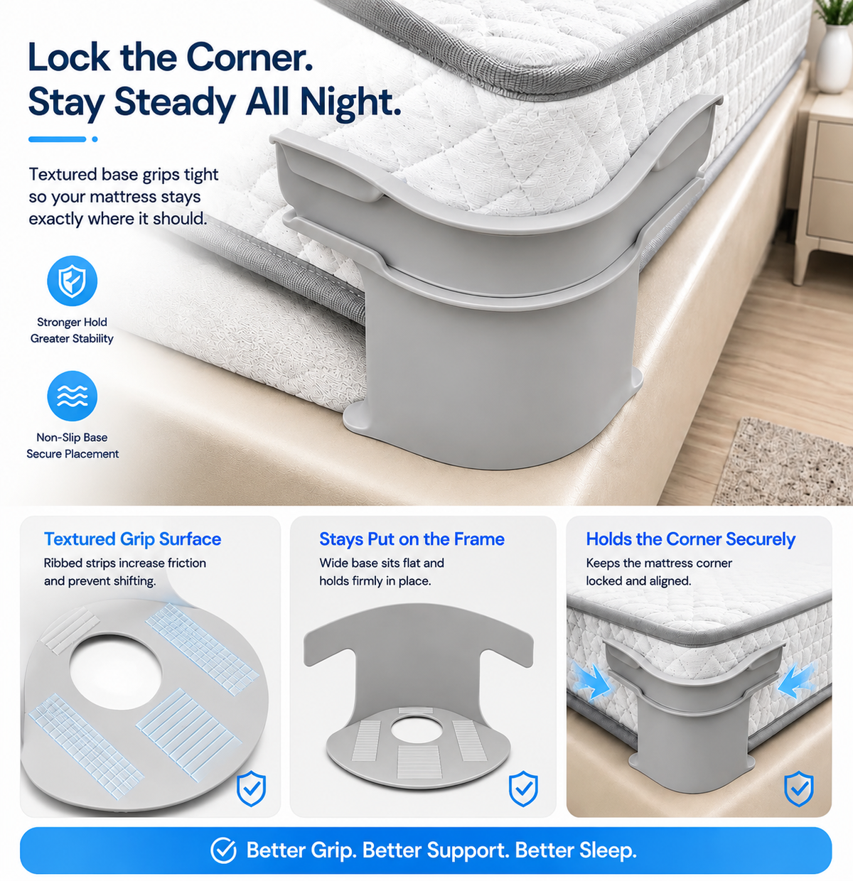 Fitted Bedsheet Gripper with Lock Strips