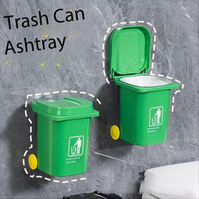 Premium Wall-Mounted Stainless Steel Trash Can Ashtray with Windproof Lid