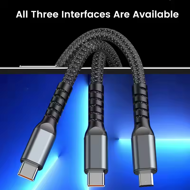 100W Transparent 3-in-1 LED Fast Charging Braided Data Cable