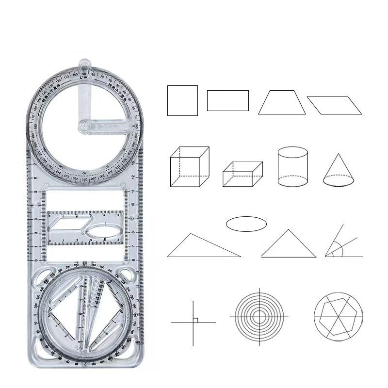 Multifunctional Geometric Drawing Template & Measuring Ruler