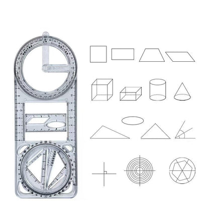 Multifunctional Geometric Drawing Template & Measuring Ruler