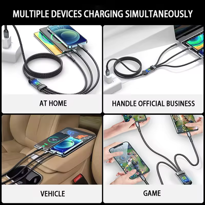 100W Transparent 3-in-1 LED Fast Charging Braided Data Cable