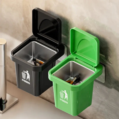 Premium Wall-Mounted Stainless Steel Trash Can Ashtray with Windproof Lid