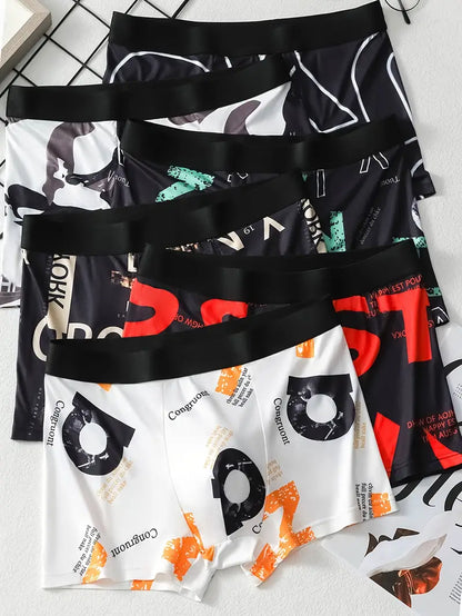 Geometric Pattern Stretch Polyester Underwear with Elastic Waistband