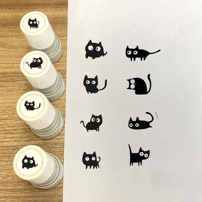 Cat Pattern Stamp, 5 Counts/set Round Self-inking Stamp